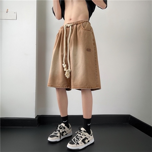 复古水洗牛仔短裤男女美式夏季直筒阔腿潮牌休闲五分裤ND1635-p39图片