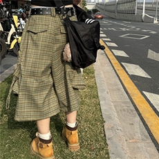 街头格纹大口袋工装七分裤男女2025夏季新款宽松bf美式潮牌阔腿裤，男装牛仔裤，星座1210-1
