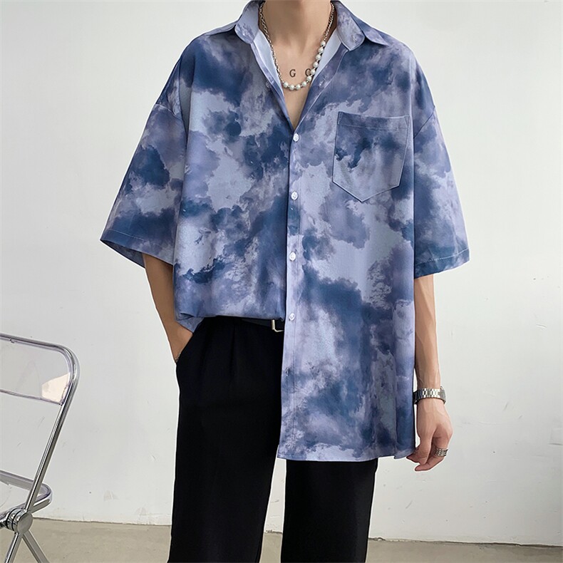 冰丝短袖衬衫男帅气韩版潮流宽松五分袖衬衣513-3-C30/C32-P40图片