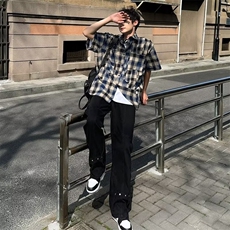 美式机能牛仔裤男士夏季痞帅微喇裤男生休闲裤子潮NZ783，男装牛仔裤，星座1116A-1（原606A）