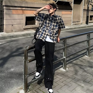 美式机能牛仔裤男士夏季痞帅微喇裤男生休闲裤子潮 NZ783图片