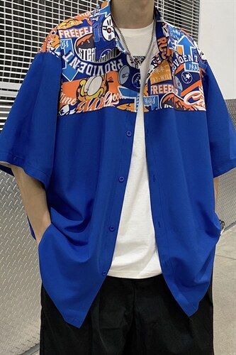 衬衫男士港风短袖冰丝T恤宽松休闲外套A071-C36-P38,男装衬衫,电商A071