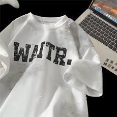 重磅水系扎染印花开口笑破洞冰丝短袖美式T恤B386-DB71批45控68，男装T恤，电商B386