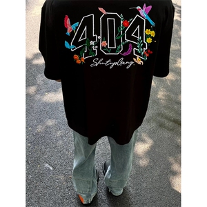 网图有货 夏季蜂鸟花卉刺绣短袖T恤男女情侣纯棉宽松上衣A573-P35图片