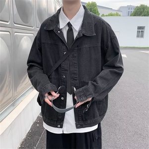 日系浅色牛仔外套男春秋新款潮复古潮流宽松上衣休闲牛仔衣 J409图片