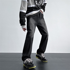 春秋拼接水洗牛仔裤美式高街vibe风欧美痞帅直筒长裤N01778-P48，男装牛仔裤，星座308B-2