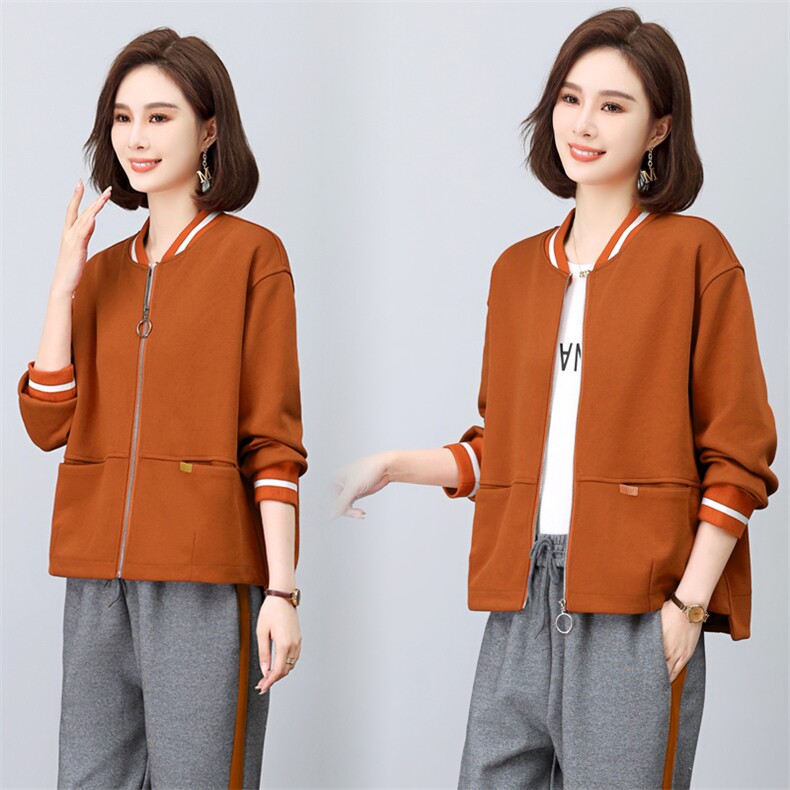 短款棒球服外套女春秋2025新款大码宽松显瘦中年妈妈休闲开衫上衣,女装卫衣/绒衫,璐依舞