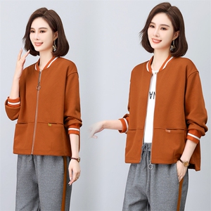 短款棒球服外套女春秋2025新款大码宽松显瘦中年妈妈休闲开衫上衣图片