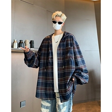 DDC21-P65早秋美式百搭格子衬衫宽松复古连帽衬衣外套宽松男女款，男装衬衫，星座603-2