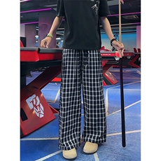美式高街潮牌男女泡泡格子休闲裤直筒宽松慵懒显瘦阔腿休闲长裤子，男装休闲裤，电商A486