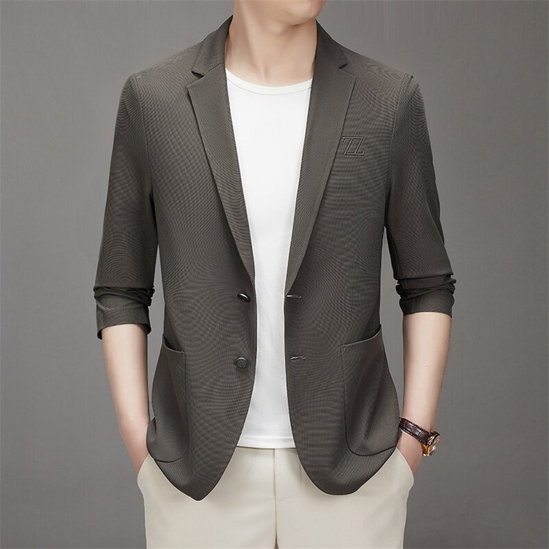 2025新款春夏男士高品质无痕压胶西服中青年轻薄休闲时尚西装外套,男装西服,钱塘723