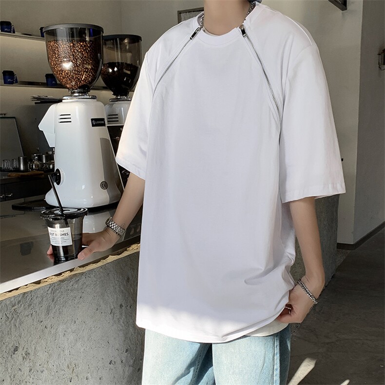 T恤男韩版潮流拉链痞子帅高街2026夏季新款ins宽松体恤ST130-P30,男装T恤,星座412