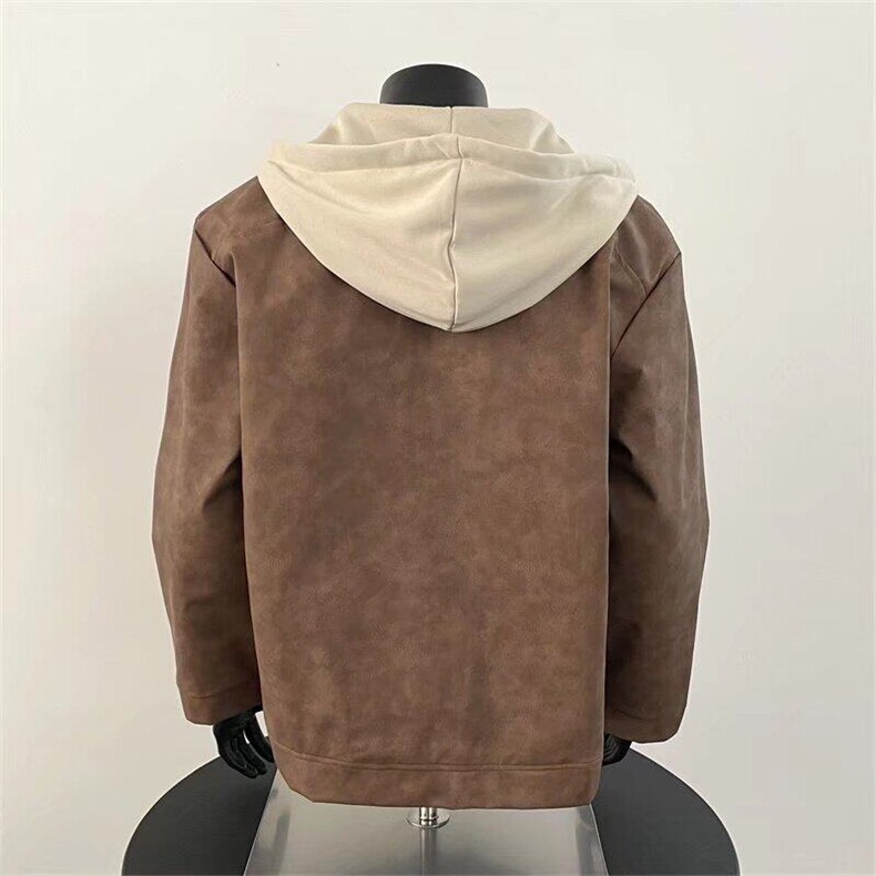 文艺ins百搭新款美式复古短款棕色假两件连帽夹克Y1026P68,男装夹克,星座1116-2