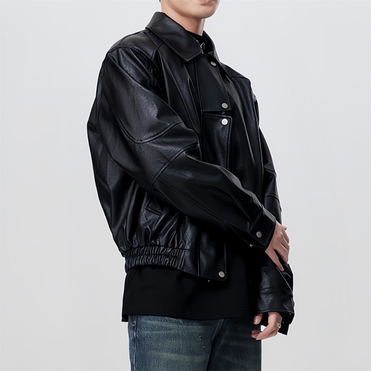 痞帅Pu皮衣小众设计感潮牌双拉链垫肩皮夹克男机车服秋冬高街外套,男装夹克,星座302B-2