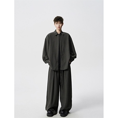 8XL-M麻天丝套装慵懒宽松衬衫抽绳阔腿裤夏季薄款防晒衣男TZ111，男装休闲套装，电商D206-1
