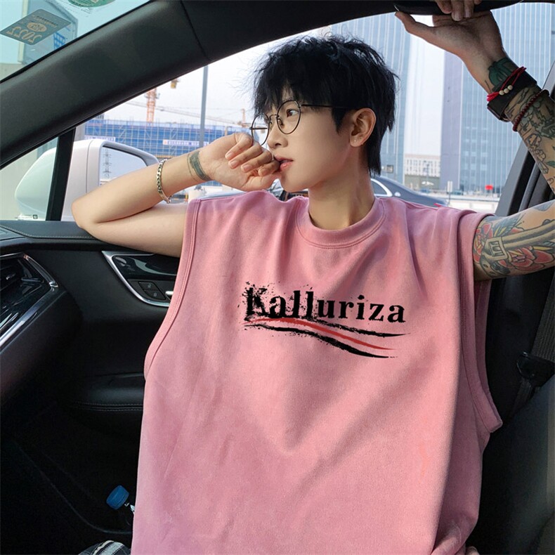 ！2025夏季新款男士印花麂皮绒无袖T恤百搭背心TLBX10特P18图片
