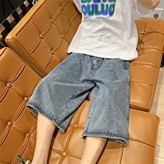 24年多口袋工装七分牛仔裤直筒大码胖子六分短裤潮ins高街阔腿裤，男装牛仔裤，星座601-2
