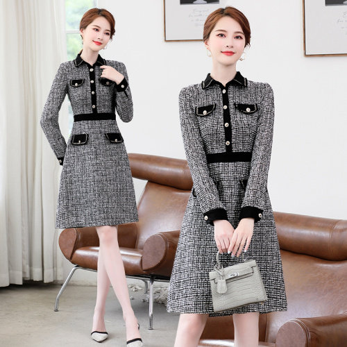 2021秋季时尚简约大方气质优雅收腰显瘦休闲修身连衣裙，女装连衣裙，多彩