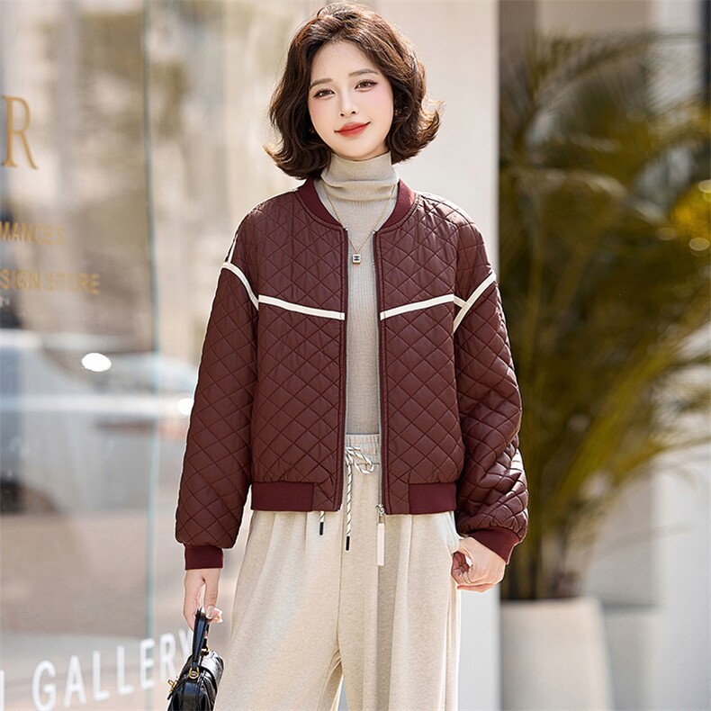PU皮棉衣棉服女2024冬季新款小个子短款外套棉袄菱形格夹棉夹克,女装皮衣,魅丽静蓝