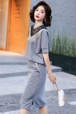 2021年夏季套头中袖连衣裙中长款修身显瘦简约可爱潮流两件套，女装套装/套裙，天丝秀