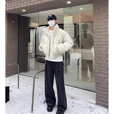 现货5W件冬季三防重磅硬挺boxy短款羽绒立领PU皮棉衣外套加厚棉服，男装棉衣，电商A486