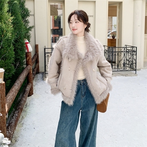 现货：冬季新款高级感宽松加厚皮毛一体外套2C135-8956P255K378图片