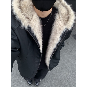 cleanfit座山雕毛领连帽pu棉服男冬季加绒加厚保暖棉衣外套p118图片