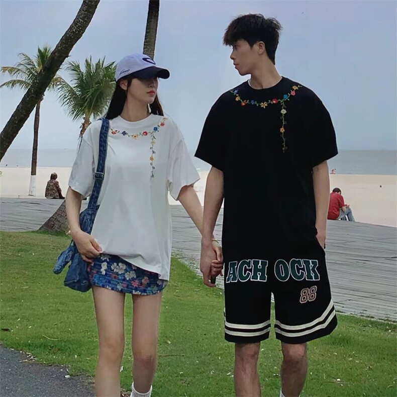 万针全刺绣工艺抖音得物高品质260克重磅纯棉双纱美式高街短袖T恤,男装T恤,电商A486