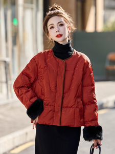 短款羽绒服女2024冬季新款今年流行新中式国风妈妈洋气红色厚外套图片