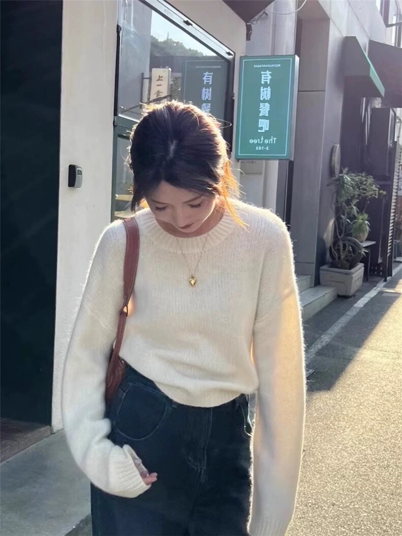 秋冬季羊毛休闲时尚通勤内搭百搭圆领简约羊毛衫,女装羊毛衫,圣旺供货