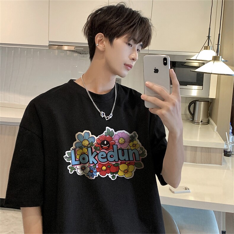 小花情侣短袖T恤宽松纯棉半袖体恤1209-1-T25-P30现货不缺货，男装T恤，星座1209-1