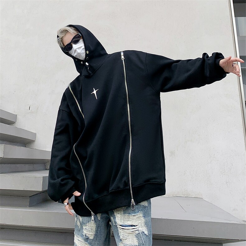 秋款男连帽卫衣工装双拉链休闲十字架夹克宽松外套WY020P55,男装卫衣,星座1013-1