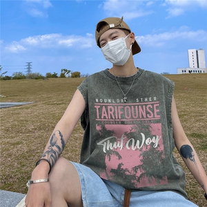 数据超好 抖音品 240克重磅欧美式潮牌水洗背心无袖t恤 BX268-P35图片