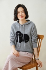 时尚可爱狗狗图案35%羊绒宽松连帽衫，女装羊绒衫，迎冬羊绒