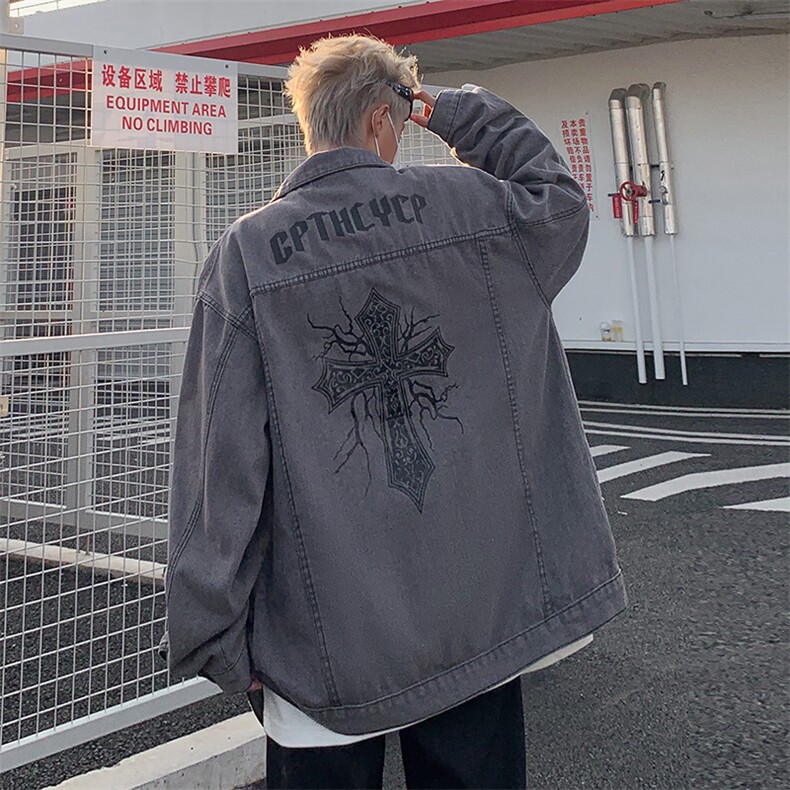 F119-P60春季港风多口袋工装牛仔外套男潮牌宽松卡通印花夹克,男装夹克,星座512-6