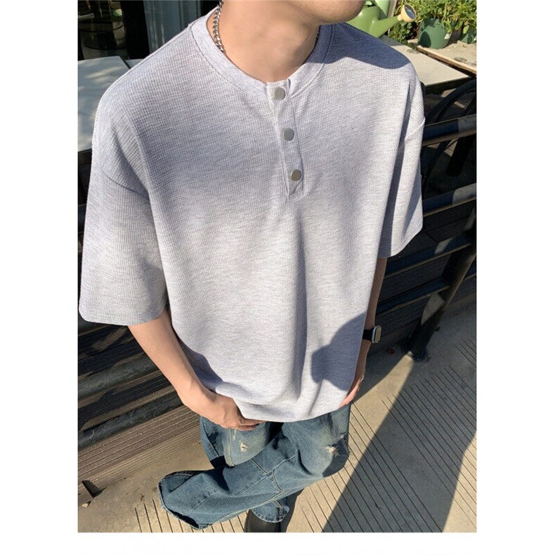 夏季华夫格短袖T恤黑白纯色男款时尚简约潮牌短袖,男装T恤,星座1013