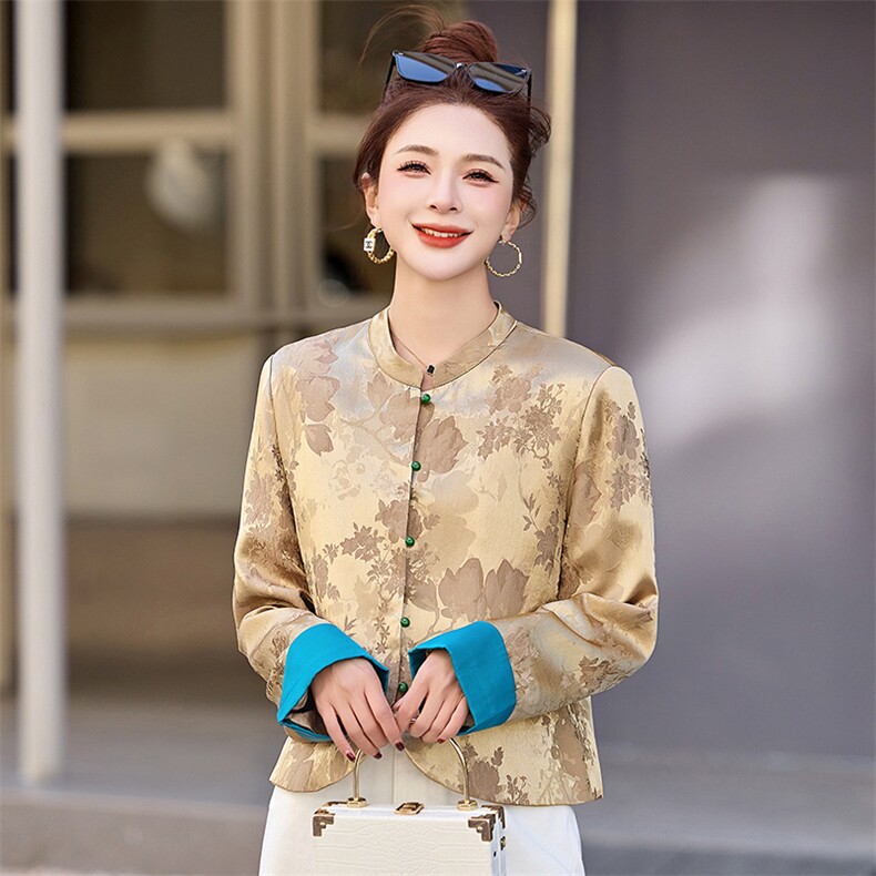 新中式国风提花外套女2025春季新款小个子高级感修身短款唐装上衣,女装短外套,布芭啦
