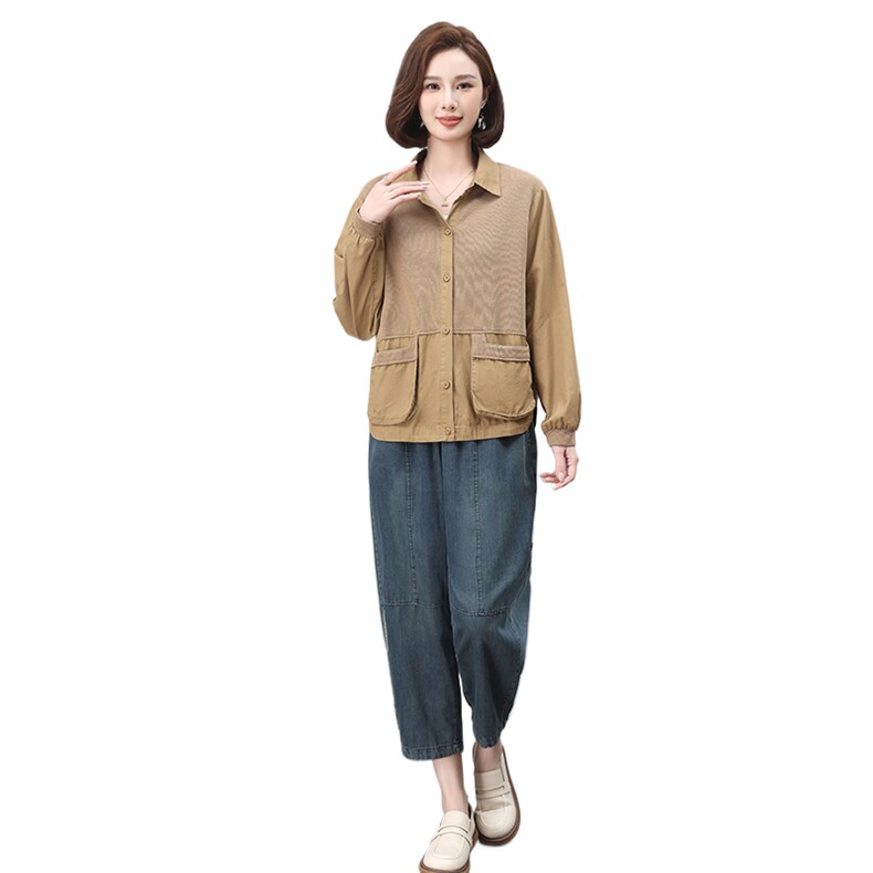 时尚休闲女装套装宽松显瘦长袖外套+牛仔裤两件套舒适百搭日常穿搭,女装套装/套裙,叶笙衣