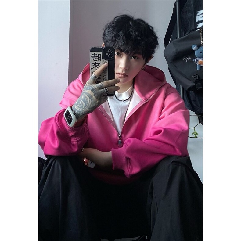 档口图何秋亊同款渐变色卫衣设计感拉链连帽外套WY888-P65，女装短外套，星座1213