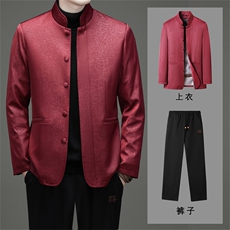 中老年唐装90绒羽绒服男士复古盘扣风羽绒服套装中式唐装，男装羽绒服，钱塘723
