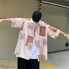 满身印短袖日系夏季日常休闲男宽松潮衬衫衬衣W737-P32，男装衬衫，星座512-2