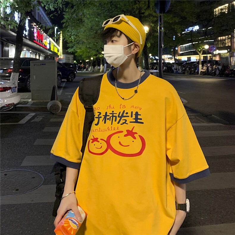 2025夏装新款中性异色包边印花宽松圆领T恤T623/特P2539,男装T恤,电商A148
