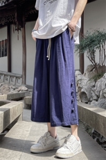 8XL-M新中式亚麻裤男七分裤阔腿裤垂感休闲短裤风棉麻K966P45，男装牛仔裤，电商D206-1