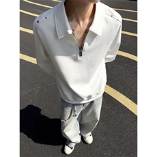 F07-P46秋季新款长袖polo衫男潮牌美式宽松休闲上衣男士翻领，男装卫衣，电商B323A