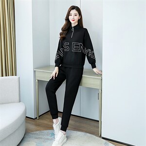 春秋休闲时尚卫衣套装女2023年新品爆款宽松大码女装两件套运动装，女装套装/套裙，梦依杭