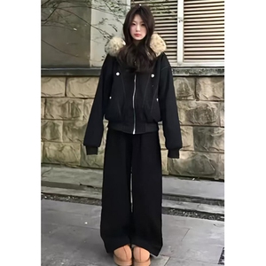 复古做旧座山雕加厚棉服男女宽松解构磨毛毛领外套 MHT266图片