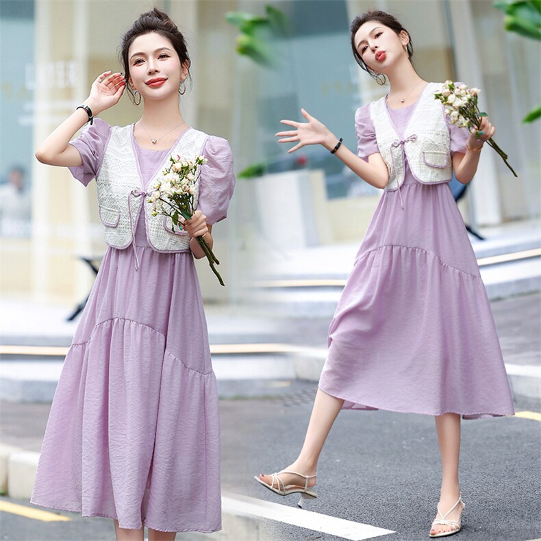 紫色新中式马甲女2025夏季新款法式甜美气质洋气连衣裙，女装连衣裙，霓裳依族
