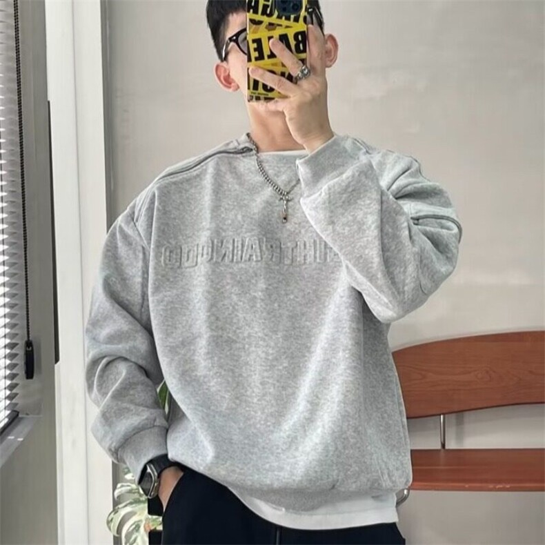 春秋季美式潮牌宽松廓形落肩钢印凸起字母拉链圆领卫衣男INS外套,男装卫衣,星座506A