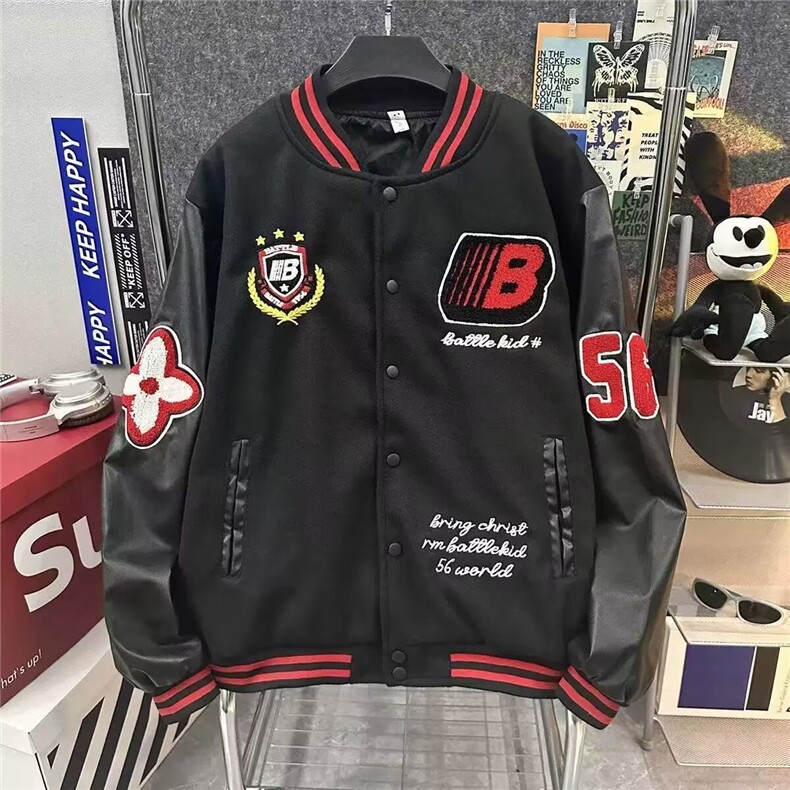 25秋冬新款美式重磅棒球服外套字母刺绣撞色拼接夹克宽松休闲上衣,男装夹克,星座506A