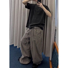 复古慵懒松弛竖条纹拖地裤男港风休闲宽松百搭直筒阔腿裤KXR8015，男装休闲裤，星座1116A（原606A-3）